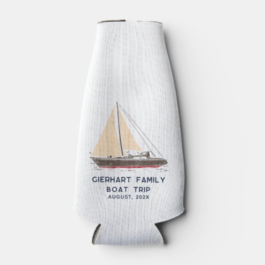 Nautische familie boottocht strandfeest gepersonal flesjeskoeler (Voorkant)