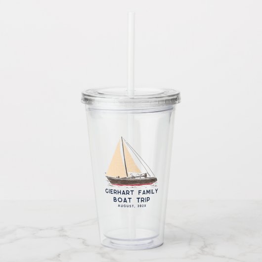 Nautische familie boottocht zeilen op maat acryl drinkbeker (Voorkant)