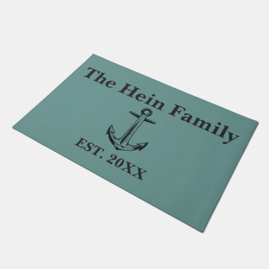 Nautische familienaam Blauw Monogram Deurmat (Schuin)
