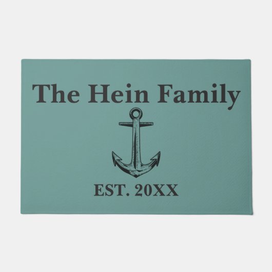 Nautische familienaam Blauw Monogram Deurmat (Voorkant)