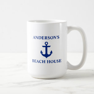 Nautische familienaam strandhuis anker groot koffiemok