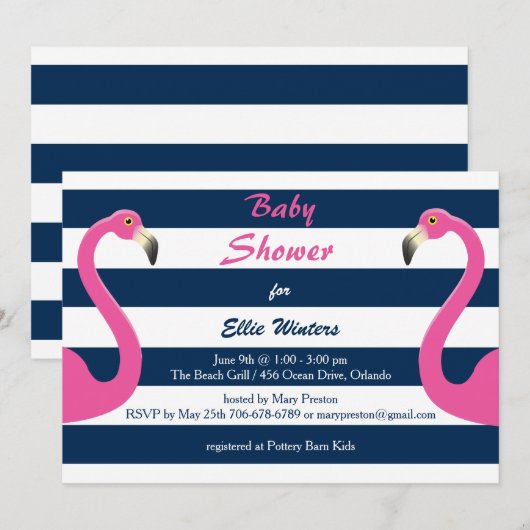 Nautische Flamingo Baby shower Uitnodiging (Voorkant / Achterkant)