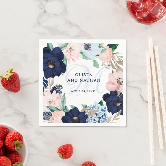 nautische flora | Monogram bruiloft Servet (Insitu)