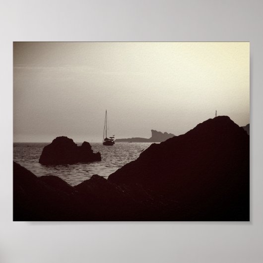 Nautische foto van zwart-wit - boot Seascape Poster (Voorkant)