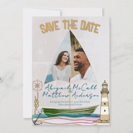 Nautische Foto Zeilboot Flat Save The Date Kaart (Voorkant)