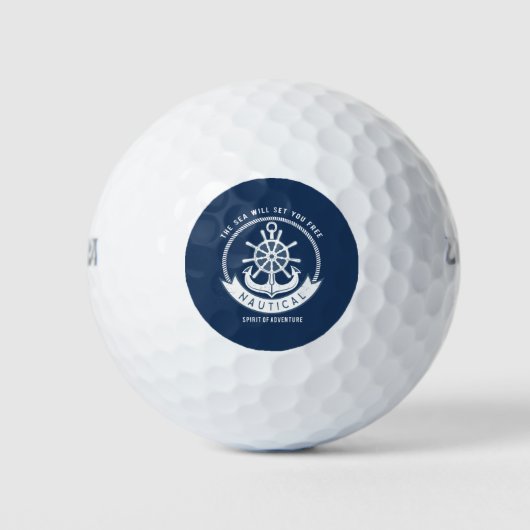 Nautische Geest Anker, Stuurwiel, Marineblauw Golfballen (Voorkant)