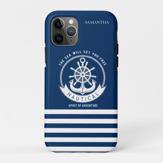 Nautische Geest Anker, Wiel, Marineblauw Case-Mate iPhone Case (Achterkant)