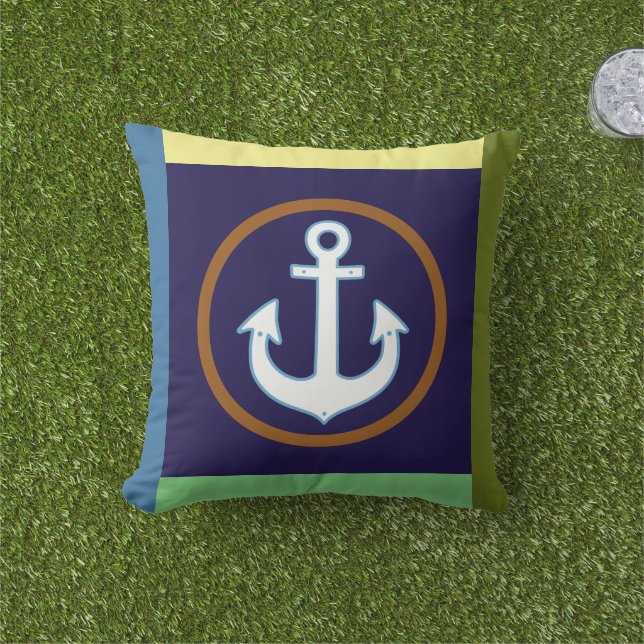nautische geometrische bootanker buitenkussen (Gras)