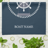 Nautische gepersonaliseerde Bootnaam Navy Blue Theedoek (Gevouwen)