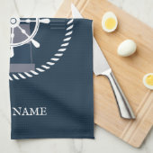 Nautische gepersonaliseerde Bootnaam Navy Blue Theedoek (Quarter Fold)