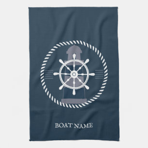 Nautische gepersonaliseerde Bootnaam Navy Blue Theedoek