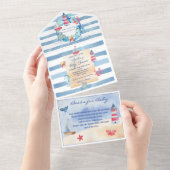 Nautische Geslachtsneutrale Waterverf Baby shower All In One Uitnodiging (Afscheurbaar)