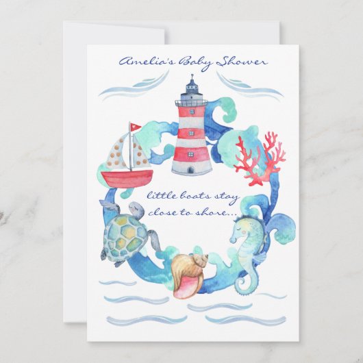 Nautische Geslachtsneutrale Waterverf Baby shower Kaart (Voorkant)