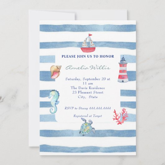 Nautische Geslachtsneutrale Waterverf Baby shower Kaart (Achterkant)