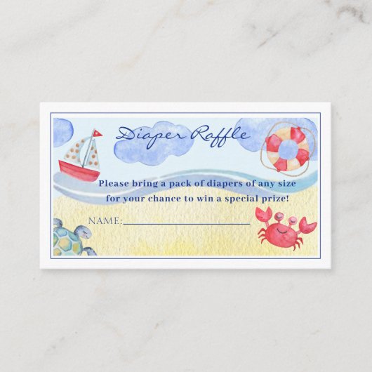 Nautische Geslachtsneutrale Waterverf Luier Raffle Informatiekaartje (Voorkant)