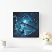 Nautische Gevist Bootoceaan met Reuzenoctopus Vierkante Klok (Huis)