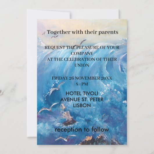 Nautische golven met zeegarens Uitnodiging (Achterkant)