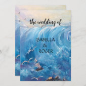 Nautische golven met zeegarens Uitnodiging (Voorkant / Achterkant)