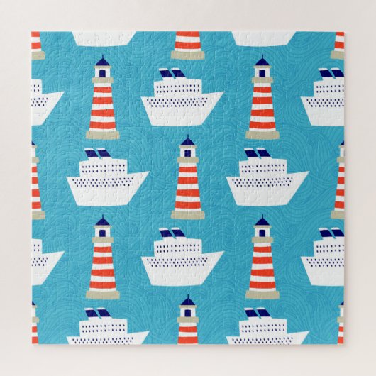 Nautische golven: Vuurtoren Cruiser Patroon. Legpuzzel (Verticaal)