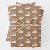 Nautische goud en wit schip zeilboot inpakpapier vel (In situ)