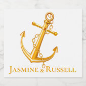 Nautische gouden anker bruiloft Verloving strand Sparkling Wijnetiket (Enkel label)