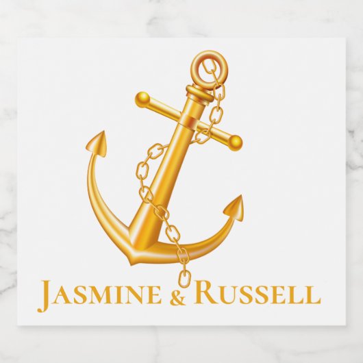 Nautische gouden anker bruiloft Verloving strand Sparkling Wijnetiket (Enkel label)