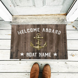 Nautische gouden anker hout welkom aan boord boot deurmat