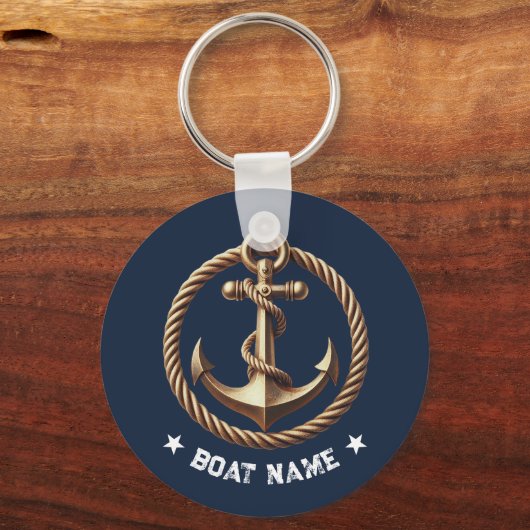 Nautische Gouden Anker Marine Blauwe Bootnaam Sleutelhanger (Achterkant)