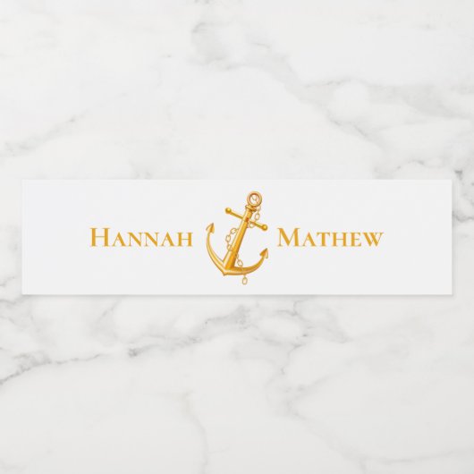 Nautische gouden anker net getrouwd bruiloft stran waterfles etiket (Enkel label)