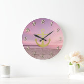 Nautische gouden anker strand zonsondergang grote klok (Huis)