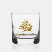 Nautische Gouden Kleur Booster Monogram Antiek Whisky Glas (Voorkant)