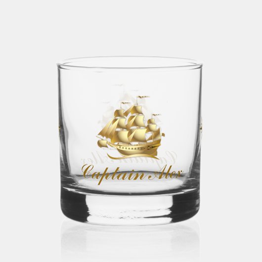 Nautische Gouden Kleur Booster Monogram Antiek Whisky Glas (Achterkant)