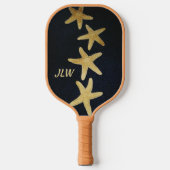 Nautische Gouden Zeester Monogram Zwart Pickleball Paddle (Voorkant)