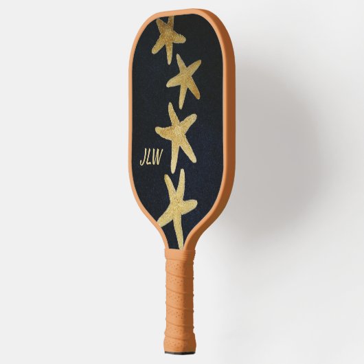 Nautische Gouden Zeester Monogram Zwart Pickleball Paddle (Links)