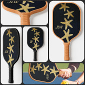 Nautische Gouden Zeester Monogram Zwart Pickleball Paddle