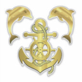 Nautische goudkleurige dolfijn/ bruinvis + bootank sticker (Voorkant)