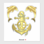 Nautische goudkleurige dolfijn/ bruinvis + bootank sticker (Vel)