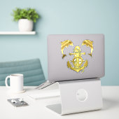 Nautische goudkleurige dolfijn/ bruinvis + bootank sticker (Laptop op bureau)