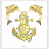 Nautische goudkleurige dolfijn/ bruinvis + bootsan sticker (Vel)
