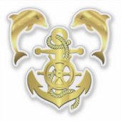 Nautische goudkleurige dolfijn/ bruinvis + bootsan sticker (Voorkant)