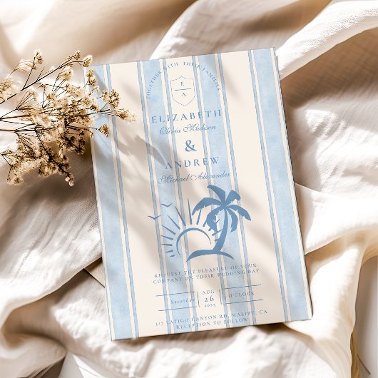 Nautische Hand Getrokken Palm Tree Wedding Kaart