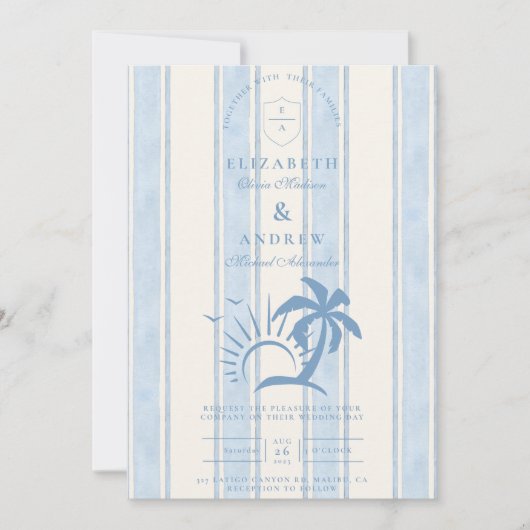 Nautische Hand Getrokken Palm Tree Wedding Kaart (Voorkant)