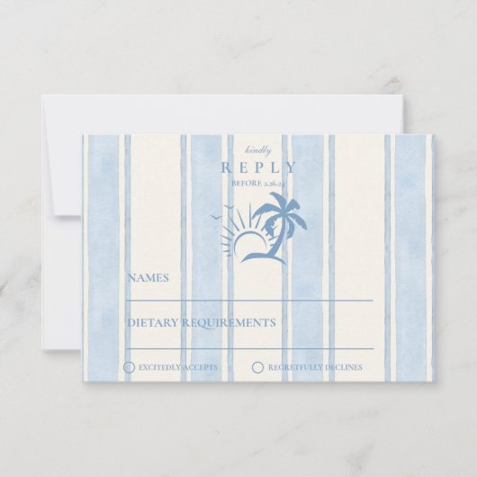 Nautische Hand Getrokken Palm Tree Wedding RSVP Kaartje (Voorkant)