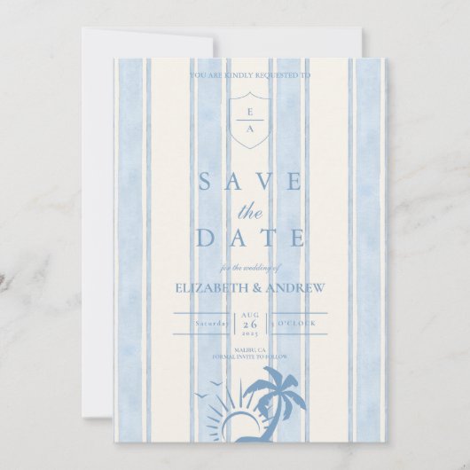 Nautische Hand Getrokken Palm Tree Wedding Save The Date (Voorkant)