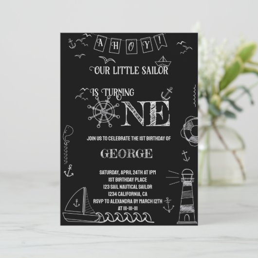 Nautische handgetekende zeeman op een verjaardag kaart (Staand voorkant)