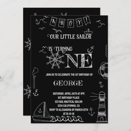 Nautische handgetekende zeeman op een verjaardag kaart (Voorkant / Achterkant)