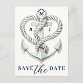 Nautische Hart Rope Anker Kustanker Save the Date Aankondigingskaart (Voorkant)
