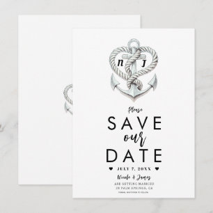 Nautische Hart Rope Anker Kustanker Save the Date Kaart