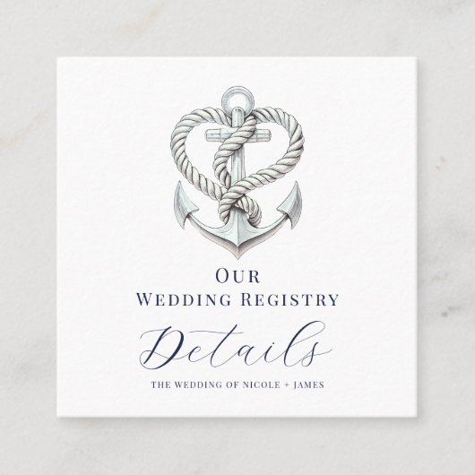 Nautische Hart Touw Anker Bruiloft Registry QR Vierkante Visitekaartje (Voorkant)