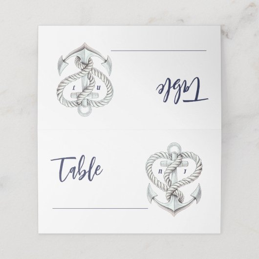 Nautische Hart Touw Anker Bruiloft Tafel Zitplaats Plaatskaartje (Buitenkant ongevouwen)